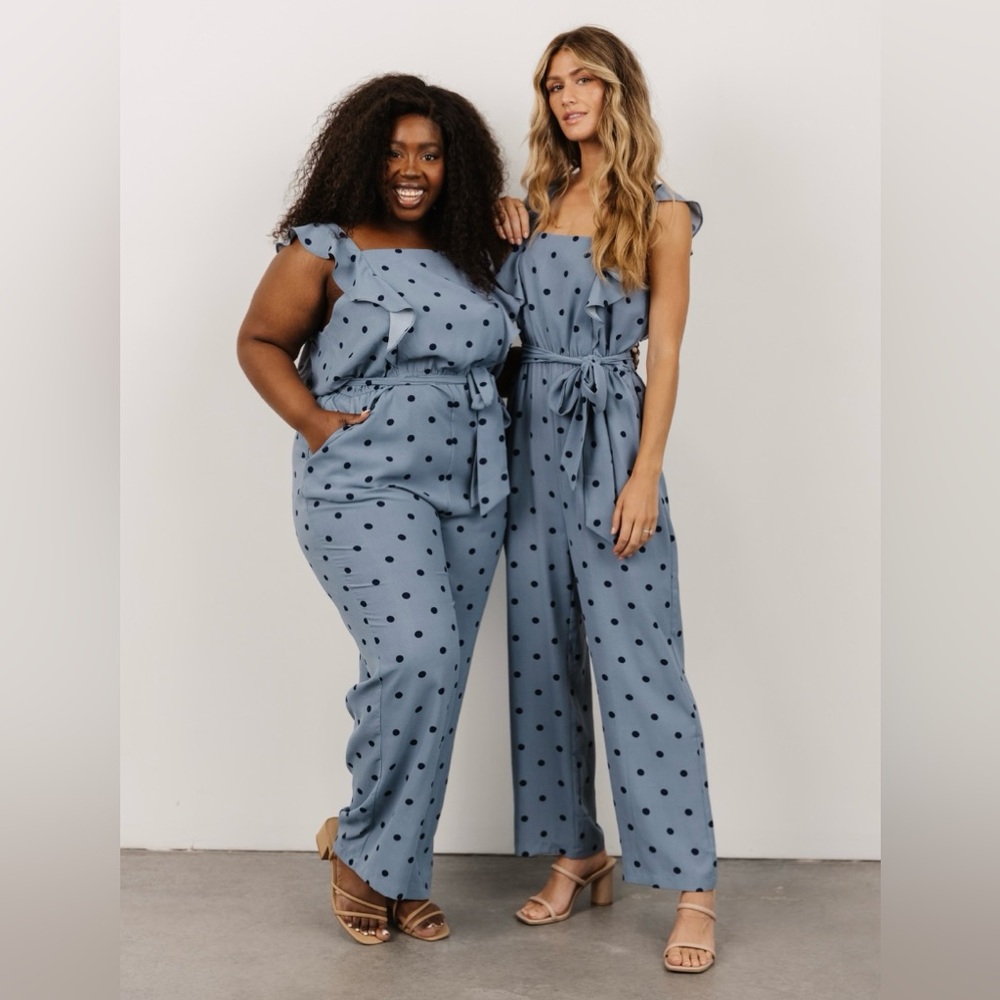 Hayden Los Angeles Scotlynn Polka Dot Jumpsuit Slate Blue - Picture 1 of 5